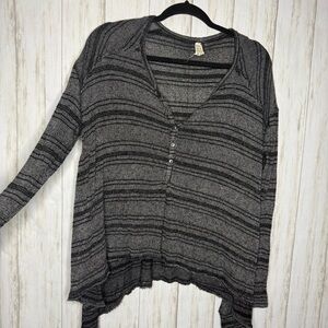 Free People Striped Gray Long Sleeve Slouchy Top